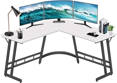 L Shaped Desk White Corner Computer Desks for Small Space Home Office Student Study Bedroom Gaming PC Work,47 Inch Modern L-Shaped Writing Table