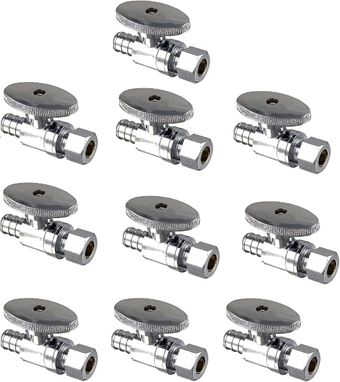 EZ-Fluid Pex-B Valve 3/8" OD Comp. x 1/2"Pex Fittings 1/4Turn LF Brass Straight Stop Valve Water Shut Off Ball Valve Barb Crimp Ring Fits F1807 Pex Tubing Pipe,Used as Faucet,Toilet Valves(10)