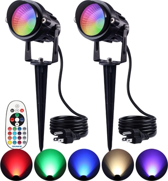 RGB Outdoor Spotlight 12W LED Color Changing Landscape Lights with Remote Control 120V Landscape Lighting Waterproof Spot Lights Outdoor for Yard Garden Patio Lawn Decorative, 2 Pack