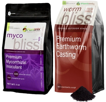 Myco Bliss Powder (5lbs) + Worm Bliss (8 Qts) - Mycorrhizal Inoculant & Organic Earthworm Castings - Mycorrhizae Root Enhancer Improves Nutrient Uptake & Root Growth - Organic Fertilizer for Plants