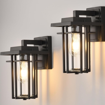 2 Pack Outdoor Wall Lights, Waterproof Exterior Wall Sconce, Black Porch Light Wall Mounted, Outdoor Wall Lighting Fixtures with Clear Glass, Modern Outside Wall Lamps for House, Patio, Garage