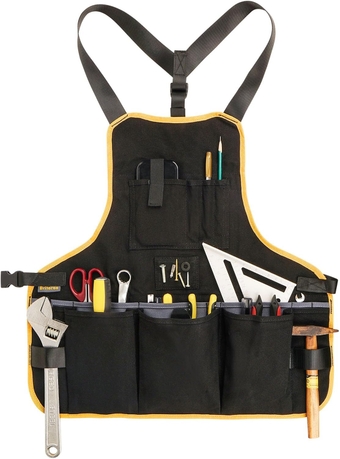 Work Tool Apron for Men and Women, Torso Length with 21 Tool Pockets, Durable Canvas Apron, DIY Enthusiasts (Black Pro)
