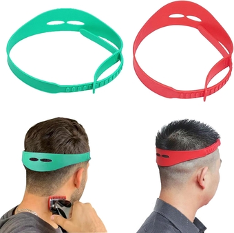 Neckline Shaving Template, 2PCS Hair Cutting Guide Tool for Men Adjustable Curved Silicone Band DIY Self Haircut System for Hair Clipper Timmer Shaver (Red + Green)