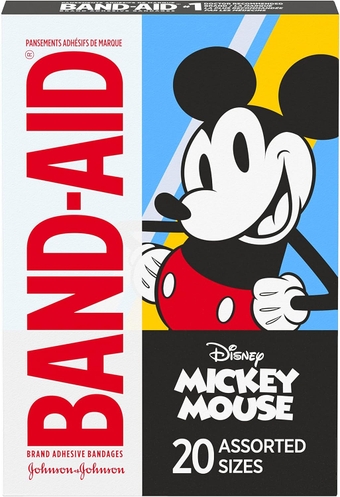 Brand Adhesive Bandages for Minor Cuts & Scrapes, Wound Care Featuring Disney's Mickey Mouse, Fun Bandages for Kids and Toddlers, Assorted Sizes, 20 Count