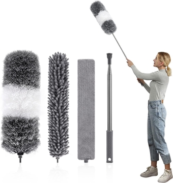 Microfiber Feather Duster 4PCS - Extendable & Bendable Dusters with Long Extension Pole, Washable Lightweight Dusters for Cleaning Ceiling Fan, High Ceiling, Blinds, Furniture, Cars