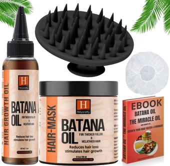 Batana Oil for Hair Growth – Hair Mask for Healthier Thicker Fuller Hair – silicone scalp massager – Batana Oil From Honduras – Dr. Sebi Approved – 100% Pure & Natural.