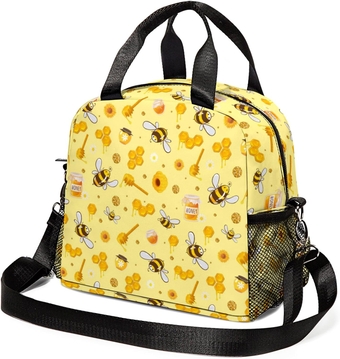 Cute Yellow Bee Insulated Lunch Bag for Girls Lightweight Lunch Box with Adjustable Shoulder Strap Thermal Lunch Tote Bag Women for Work Picnic