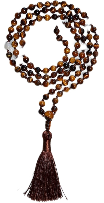 Moonstone beads & Tigers-Eye Tigers eye Tigereye prayer beads hand knotted japa mala beads necklace. Buddhist meditation rosary for nirvana awakening chakra - w/Free Velvet mala pouch- US Seller