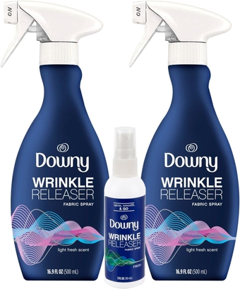 Wrinkle Releaser Spray, All In One Formula, Removes Wrinkles, Static and Odors, Light Fresh Scent, 33.8 Fl Oz, Pack of 2 + Travel Size Spray
