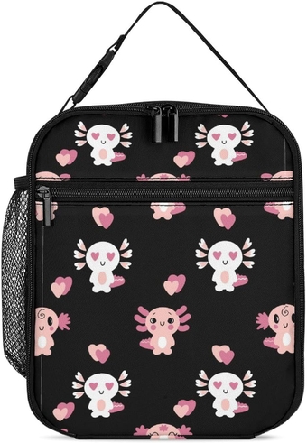 Adorable Axolotl Lunch Bag Insulated Lunch Tote Box Cute Animal Reusable Picnic Lunch Boxes for Work Travel Picnic Hike Beach-Summer Lunch Box