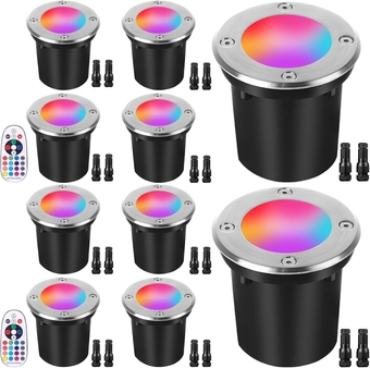 10W Landscape Lighting RGBW Low Voltage Landscape Lights Color Changing LED Well Lights Outdoor,12-24V Multicolor In Ground Lights IP67 Waterproof for Garden Yard Tree (10Pack with Connectors)