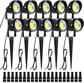 Low Voltage Landscape Lights LED Landscape Lighting with Connectors, 10W 12V 24V Outdoor Spotlights Waterproof Garden Flood Pathway Yard Lights 1000LM Daywhite Light(10Pack with Connector)