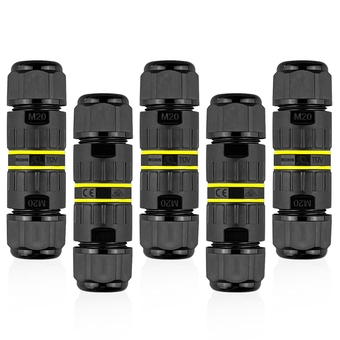Iwillink 2 Way 3 Pin Junction Box IP68 Outdoor Waterproof Electrical Cable Connector, M20 Wire Range(5-12mm), Suitable for Repair and Extend Power Cables,UL 5-Pack