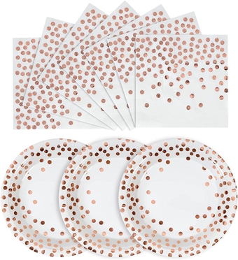 Rose and Gold Paper Plates and Napkins-50PCS-25 x 9" Paper Plates & 25 x 6.5 Napkins,Disposable Paper Plates and Napkins Party Supplies for Birthday,Wedding,Anniversary