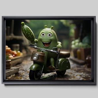 Animated Gifs Inspired Art Print, Pepper and Scooter in the Sand, Green and Azure Tones, Decor Canvas, Home Decor