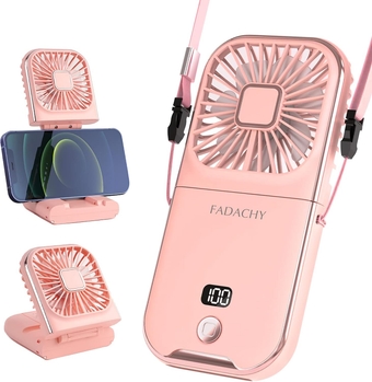 Mini Fan Portable Handheld Fan Rechargeable Small Battery Operated Personal Fan all in 1 as Power Bank, Phone Holder, Hand Held Fan, Mini Desk Fan, Travel Fan, USB Fan, 3000 mAh, 4 Speed, Neck lanyard