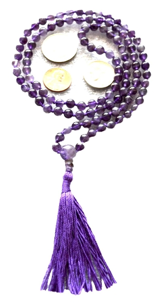 Hand knotted Amethyst Mala prayer Beads tassel Necklace 6mm 108+1 beads - Meditation Om Yoga jewelry mantra chanting beads for Nirvana Awakening Chakra - US seller