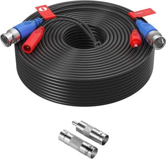 1 Pack 100ft (30 Meters) 2-in-1 Video Power Cable, BNC Extension Surveillance Camera Cables for Video Security Systems (Included 1X BNC Connectors and 1X RCA Adapters)