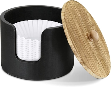 Coffee Filter Holder, Coffee Filter Storage Container, Countertop Coffee Filter Case with Lid, Coffee Filter Basket for Coffee Station Organizer Solo Cups Dispenser, Farmhouse Wood Coffee Pod Holder
