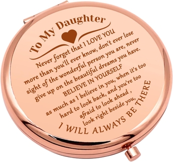 Daughter Gift from Mom Inspirational Birthday Gift for Daughter Compact Mirror for Daughter Stepdaughter Graduation Gift for Daughter Travel Makeup Mirror for Bonus Daughter Christmas Wedding Gift