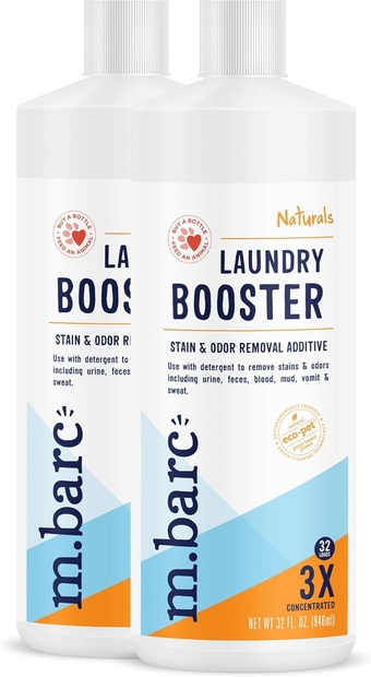 Naturals Pet Laundry Detergent Booster - Stain & Odor Removal Additive 32oz. (2-Pack) - Remove stains & odors from pet laundry, clothes, bedding and more.