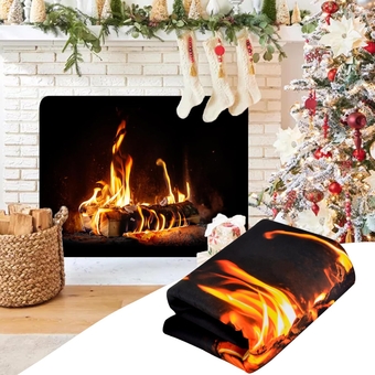 Magnetic Fireplace Cover for Inside Fireplace Stops Heat Loss, Fireplace Blanket Draft Stopper for Winter & Summer, Hot & Cold Air Blocker, 38”W X 31”H Insulated Fireplace Draft Cover- Flame