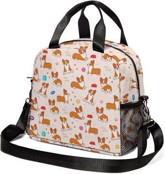Cute Corgi Insulated Lunch Bag for Girls Lightweight Lunch Box with Adjustable Shoulder Strap Thermal Lunch Tote Bag Women for Work Picnic