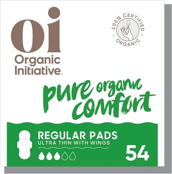 | Organic Initiative - Ultra-Thin Pads with Wings | Regular | 100% Certified Organic Cotton, Unscented | Leak Free, Biodegradable | Non-GMO, Toxin Free | 54 Pads