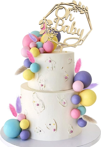 47 PCS Wood Oh Baby Cake Topper Boho Cake Toppers Balls Cake Topper Decorations Baby Shower Decorations for Boho Baby Shower Birthday Wedding Rainbow Theme Cake Decorations
