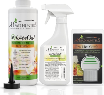 Head Hunters Specialist Pro Natural Lice Treatment Extra Strength Family Head Lice Shampoo Kit with Lice Repellent Spray & Lice Comb - Non-Toxic Effective Head Lice Treatment Kit - Family Size