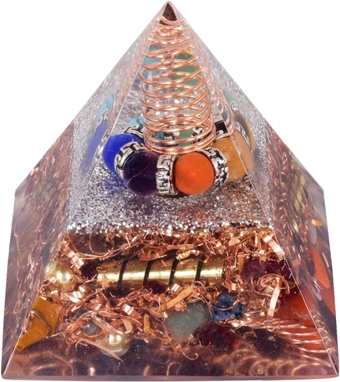 Orgone Pyramid Energy Generator for Crystal Healing, Meditation, Chakra Balancing, Orgonite Pyramid Stone Figurine for Home Decoration, 7 Chakra