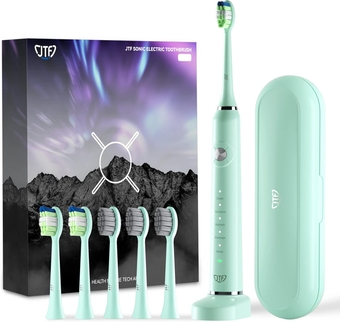 Sonic Electric Toothbrush - with 6 Brush Heads and Travel Case, Power Toothbrushes Fast Charging for 60 Days Use, 5 Modes Adult Electronic Toothbrush, Green