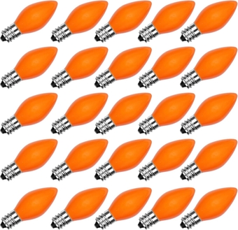 25 Pack C7 Orange Light Bulbs, Christmas C7 Ceramic Incandescent Bulbs for Outdoor Patio Indoor String Lights, C7/E12 Candelabra Based Orange Bulb, 5 Watt Night Light, Christmas Bulb