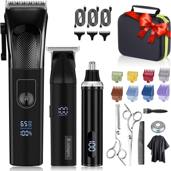 Hair Clippers for Men Precise Close Cutting Beard Trimmer Rechargeable Barber Clippers Electric Nose Hair Trimmer Professional Hair Clippers Kit (Black)
