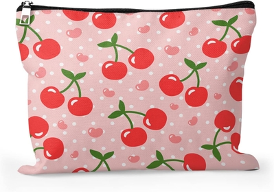 Cherry Makeup Bag Cherry Pink Zipper Cosmetic Pouch Large Toiltry Bag Travel Linen Make Up Organizer for Purse for Women 10×8Inch