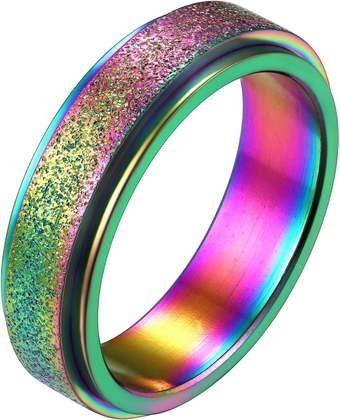 Stainless Steel Band Rings for Men Women Rotatable Fidget Spinner Rings Sand Blast Finish Wedding Bands(Send Gift Box)