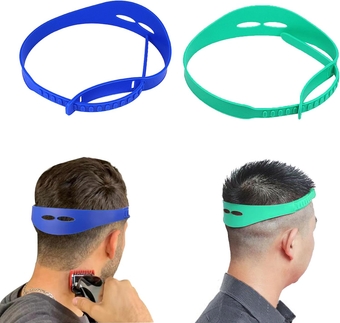 Neckline Shaving Template, 2PCS Hair Cutting Guide Tool for Men Adjustable Curved Silicone Band DIY Self Haircut System for Hair Clipper Timmer Shaver (Blue + Green)