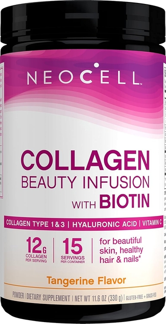 Collagen Powder with Biotin, Vitamin C & Hyaluronic Acid, Collagen Type 1 & 3, Beauty Infusion Promotes Beautiful Skin, Healthy Hair & Nail, Gluten Free, Tangerine, 11.64 Oz