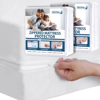 Twin Mattress Protector Waterproof 2 Pack Zippered, 6-Side Waterproof Twin Size Mattress Protector, Twin Mattress Cover, Box Spring Mattress Encasement