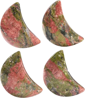 Pack of 4 Moon Pocket Stone, Healing Crystal Polished Worry Stone for Reiki Meditation Anxiety Stress, Unakite Gem