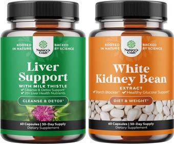 Bundle of Milk Thistle Liver Support Supplement and White Kidney Bean Energy Booster - Herbal Liver Supplement with Silymarin Milk Thistle - Natural Energy Pills and White Bean Extract Supplements