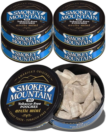 Smokey Mountain Original Pouches - Arctic Mint - Tobacco Free and Nicotine Free - 5 Can Box - 20 Per Can