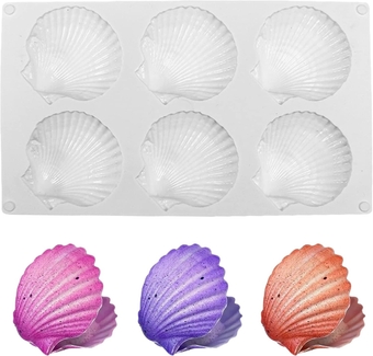 6 Cavity Seashell Shape Cake Mold, Creative Shell-shaped Silicone Mould, Shells Chocolate Fondant Molds, French Dessert Baking Tools, Kitchen Bakeware for Candy Cookies Sugar Cupcake Decor