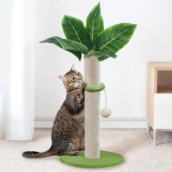 Cat Scratching Post, Palm Tree Natural Sisal Rope Cat Post 31" Tall Scratch Tree Cute Cat Scratcher for Indoor Kitten with Interactive Toys Hanging Ball for Cat Kitten