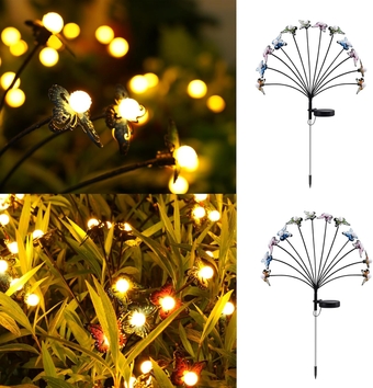 2 Pack 24 LEDs Butterfly Solar Garden Lights Waterproof-Firefly Lights Solar Outdoor Warm White-2 Lighting Mode Swaying Solar Landscape Lights for Yard