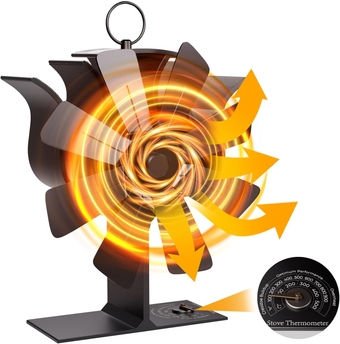 8-Blade Wood Stove Fan, Non Electric Heat Powered Fireplace Fan with Integrated Thermometer, Quiet Operation Circulating Warm Air, Eco Fans for Home Wood/Log Burner/Fireplace