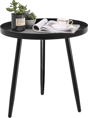 Round Side Table, Black Modern End Table, Metal Accent Table for Small Spaces, Living Room, Bedroom, Balcony, Easy Assembly, 15.8x18.9inches