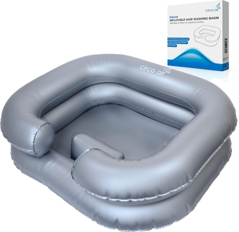 Inflatable Hair Washing Basin For Bedridden - Wash Hair In Bed With Inflatable Shampoo Basin. Portable Shampoo Bowl With Pillow For Extra Comfort. The Perfect Inflatable Sink For Locs Detox