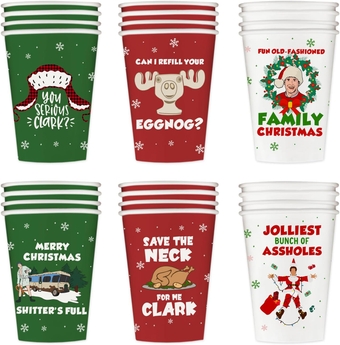 Christmas Vacation Merchandise, 60 Pack Christmas Vacation Cups, Funny Christmas Party Supplies, 12 oz Xmas Disposable Paper Cups, Holiday Party Cups for Coffee Hot Chocolate Cocoa
