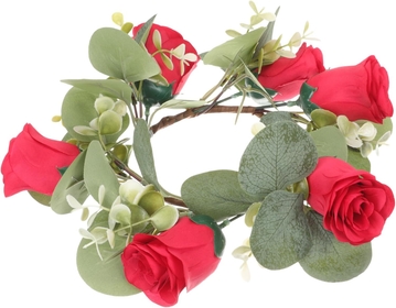 2pcs Red Rose Candle Ring Pillar Candle Holder Fake Rose Table Wreath Floral Candle Rings Christmas Candles Wreaths Candle Garland Ring Green Decor Green Leaves Wedding Silk Cloth